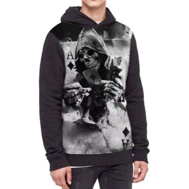 Imagem de Moletom Com Capuz Baralho Poker Caveira Skull Ref:87 - smoke, Preto, M