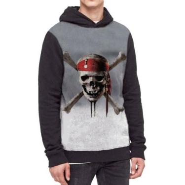 Imagem de Moletom Com Capuz Caveira Pirata Ref:461 - smoke, Preto, GG