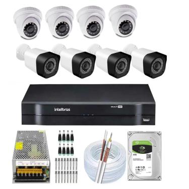 Imagem de Kit 8 cameras seguranca 2 mp Full HD DVR Intelbras 8ch 3TB