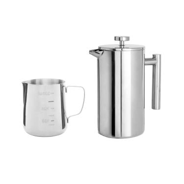 Imagem de Cafeteira Prensa Francesa e Bule Leiteira Aço Inox 350ml