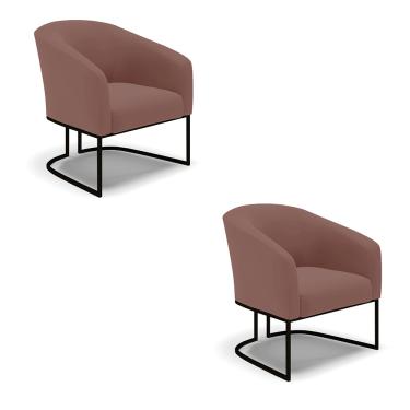 Imagem de Poltrona Decorativa Industrial Preto Kit 2 Stella Veludo Rosê D03 - D'Rossi