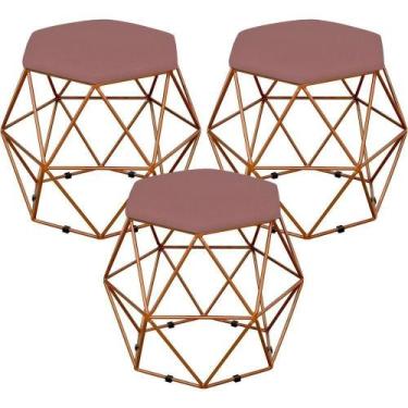 Imagem de Kit 03 Puffs Aramado Bronze Six L02 Suede Rosê - LYAM DECOR