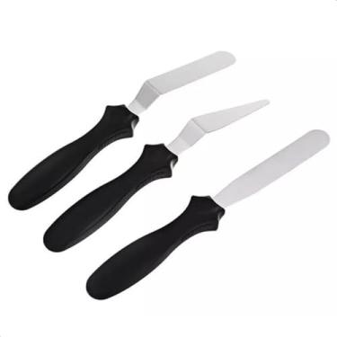 Imagem de Jogo 3 Espátulas Diferentes Para Confeitar Bolos Tortas Inox Para Cobertura Chantilly Decorar Artística Confeitaria