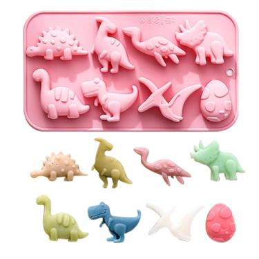 Imagem de Molde de silicone para chocolate, dinossauros, doces, 8 grades, molde de dinossauro T-Rex estegossauro Tricerátopo antiaderente, moldes de gelatina para decoração de topo de bolo