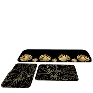 Imagem de Kit 3 Tapetes Para Cozinha Antiderrapante Estampa Folhas Verdes Naturais(04)