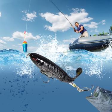 Imagem de Isca de pesca Topwater, iscas Popper para peixe-gato robalo, isca de robalo com cauda rotativa flutuante isca rígida artificial, várias cores