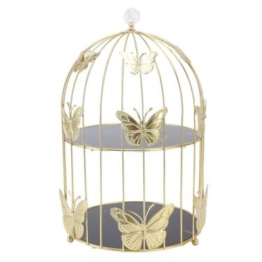 Imagem de YOUTHINK Cremalheira Cosmética Dourada da Forma da Gaiola do Pássaro, Design Resistente do Ferro de Vidro, Suporte Elegante Sobremesa para Eventos Quarto de Casa