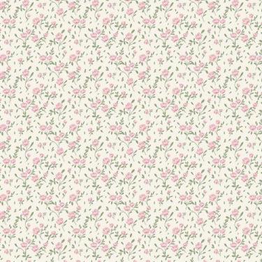 Imagem de Tecido Tricoline Mini Floral Laís Rosa Fundo Bege - Peripan - 50 cm x 