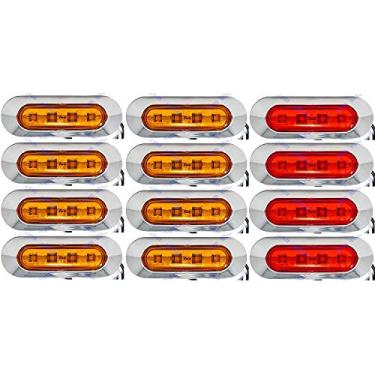 Imagem de Luzes de LED estilo barra oval de 9,4 cm, cromada, marcador traseiro, caminhão, reboque, barco, CAB RV, lente vermelha âmbar, 4 LEDs, moldura cromada, IP 67, submersível à prova d'água (misto, 8 âmbar