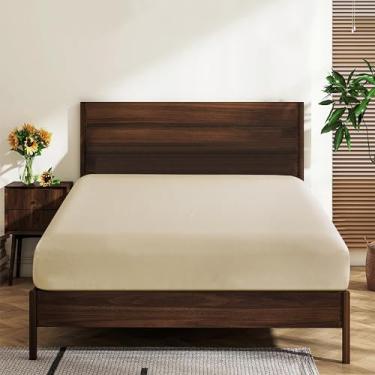 Imagem de Pacote com 2 lençóis King Size 100% algodão egípcio 600 fios 40,6 cm com bolso profundo, ultramacio, durável, respirável e confortável (lençol com elástico King 2Psc, bege)