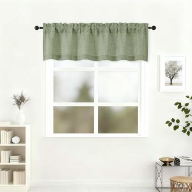 Imagem de Lecloud Saia verde para janela de 35,5 cm de comprimento, cortinas de cozinha elegantes com filtro de luz de privacidade sobre a pia, cortinas curtas respiráveis com bolsos de haste para banheiro