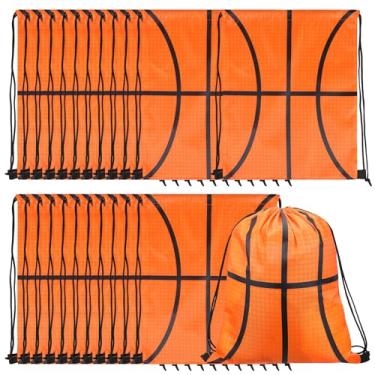 Imagem de AojSup 24 peças de sacos de basquete com cordão, pacote a granel com tema esportivo de basquete lembrancinhas de festa com alças ajustáveis, mochilas de presente de equipe para decoração de lanches
