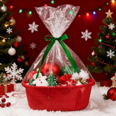 Imagem de Cesta de armazenamento de Natal fofa de tecido com alça, cesta de Natal para presentes vazia, cestas de presente para arrecadação de fundos, caixa organizadora decorativa para animais de estimação de