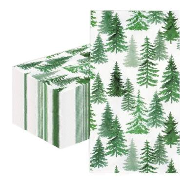Imagem de HEIPINIUYE 25 guardanapos de papel para árvore de Natal, 3 camadas, toalhas de hóspedes, floresta verde, toalhas de mão descartáveis para banheiro, inverno, Natal, festa, jantar, guardanapos