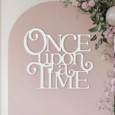 Imagem de Sinal Once Upon a Time para pano de fundo, decoração de canto de leitura de quarto infantil de madeira para canto de leitura de quarto de crianças estante de livros de família decoração de casa