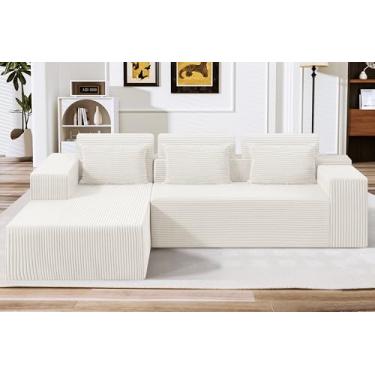 Imagem de HABUTWAY Sofás seccionais para sala de estar, sem montagem, sofá em forma de L 266.7 cm sofá modular secional com assento profundo, conjuntos de móveis de sofá de nuvem para apartamento, veludo cotelê