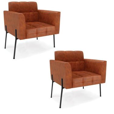 Imagem de Poltrona Pé De Ferro Preto Para Sala Kit 2 Elisa Corano D03 - D'rossi Cor Nozes