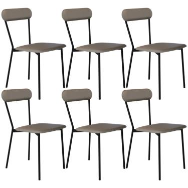 Imagem de Kit 06 Cadeiras Estofada Para Sala de Jantar Liora Preto C01 Courino Cinza - Lyam Decor