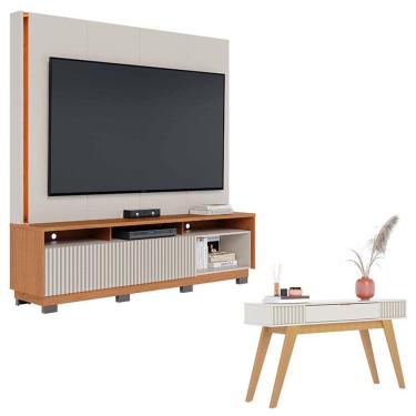 Imagem de Estante Home Theater Jordão Com Pés Off White Freijó E Aparador Para Sala Riviera Off W...