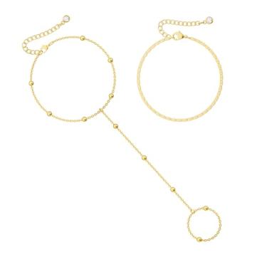 Imagem de DEARMAY Pulseira de corrente de mão banhada a ouro 14K para mulheres na moda, pulseiras delicadas de prata hipoalergênica, pulseira de dedo e unhas, joia simples, 6.5", Banhado a latão com ouro 14K