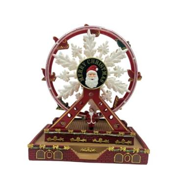 Imagem de IEUDNS Estatueta decorativa de roda iluminada, decoração de mesa natalina com caixa de música giratória para prateleira, escritório e festas de fim