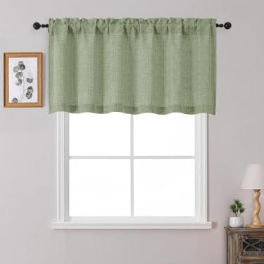 Imagem de OWENIE 1 peça de sanefa verde sálvia para janelas 61 cm de comprimento, cortina pequena texturizada com filtro de luz para banheiro porão sala de estar, cortinas de meia janela sobre a pia, 152 cm L