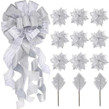 Imagem de Syhood Decoração de topo de árvore de Natal de 86 cm, enfeite de arco de guirlanda grande, decorações de arcos de Natal pendurados gigantes e flores artificiais para decoração de Natal para casa da