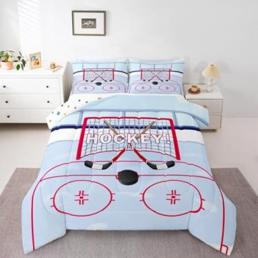 Imagem de Jogo de cama solteiro de hóquei no gelo, gol de hóquei, jogador, hóquei, jogador de hóquei, para crianças, meninos, esportes de inverno, para crianças, meninas, meninos, decoração de jogos esportivos