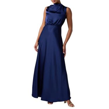 Imagem de Lulus Vestido maxi de cetim Ada feminino, Azul marino, GG