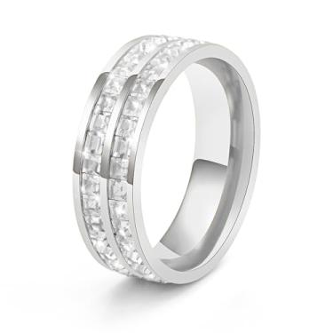 Imagem de FPH Aliança de casamento de ouro 18 K prata amor amizade fileira dupla zircônia cúbica aço titânio aliança de casamento aliança eternidade ouro para mulheres, tamanho 5-9, Metal, cristal, Strass