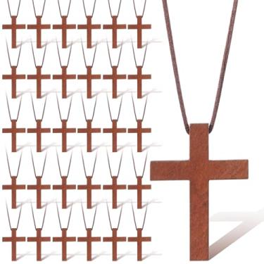 Imagem de Ecation Colar de cruz de madeira para homens e mulheres, presentes cristãos, pingente de crucifixo de madeira a granel para espelho de carro de igreja, pequenos presentes de artesanato de madeira