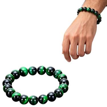 Imagem de Pulseira de contas de olho de tigre, pulseira de contas de energia de pedras preciosas polidas naturais para cura, meditação, One Size, Vidro, Sem Pedra Preciosa