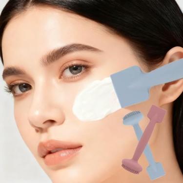 Imagem de Conjunto de 2 peças de esfregão facial de silicone, escovas faciais 2 em 1 para limpeza e aplicador de máscara facial, ideal para limpeza facial diária e lama, aplicação de máscara de argila (rosa e