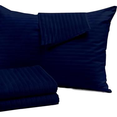 Imagem de Luxxurecare Fronhas listradas 50 x 76 cm - Fronhas de cama com fecho de envelope - Conjunto de 2 - Azul marinho 1000 fios algodão egípcio macio resistente a rugas e desbotamento