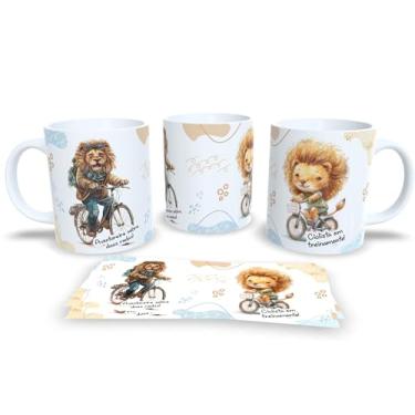 Imagem de Caneca de Cerâmica com Leão Roqueiro, Design Artístico, Estampa Musical em Jeans, Xícara para Café e Chá, 325ml (18821)