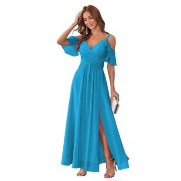 Imagem de Vestido de damas de honra Stylefun 2025 Cold Shoulder Chiffon Azul