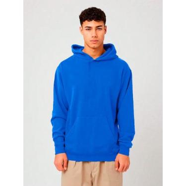 Imagem de Blusa de Frio  Moletom Canguru Masculina com Capuz Slim Fitness, Azul 