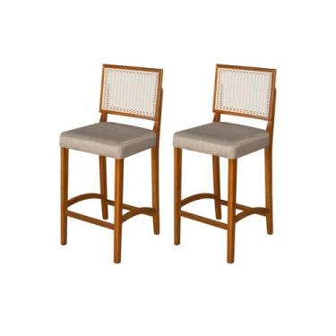 Imagem de Kit 2 Banqueta Roma Alta Bar Luxo Pés Em Madeira Maciça E Rattan Roma 