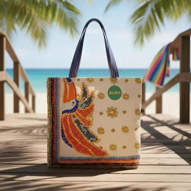 Imagem de Maxi Bolsa Feminina Sacola Ecobag DuRio Estampas Coloridas, Tucano