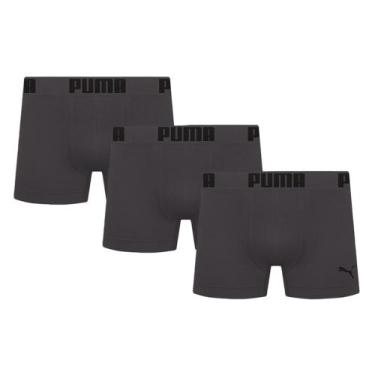 Imagem de Kit 3 Cuecas Boxer Puma Sem Costura Masculino, Chumbo, Preto, M