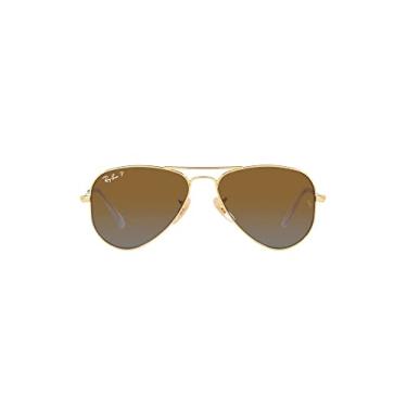 Imagem de Ray-Ban Óculos de sol aviador de metal Rj9506s para crianças, Dourado/marrom dégradé polarizado, 50 mm