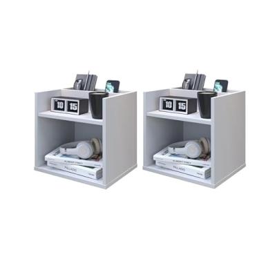 Imagem de Kit 2 Mesas de Cabeceira Suspensa Madri Retrô Nicho Quarto (Branco)