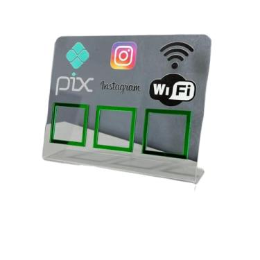 Imagem de Placa Pix Display Mesa Balcão PIX INSTAGRAM E WI-FI(Cristal c/Verde)