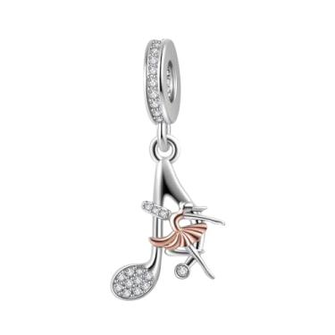 Imagem de LuxglitterLin Amuleto de notas musicais e bailarinos com pingente de pedra do mês de nascimento em pavé compatível com pulseiras Pandora para amantes de música, presente feminino