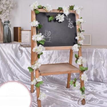 Imagem de Flores artificiais - flor de seda com hastes flores de cerejeira branca arranjos florais falsos para casa de banho escritório mesa central prateleira decoração de casamentos