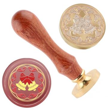 Imagem de Carimbo de lacre de cera de Natal carimbo de latão e uma alça de madeira para cartões de Natal, convites de festa, envelopes de cartas, cartões de felicitações, presentes