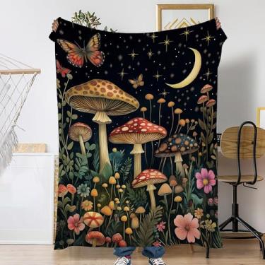 Imagem de Cobertores de sofá de cogumelo florestal, borboleta silvestre macio, aconchegante e leve para viagem, cobertor de lã de flanela para sofá, cama, acampamento, noites de cinema, assistir TV 127 x 152 cm