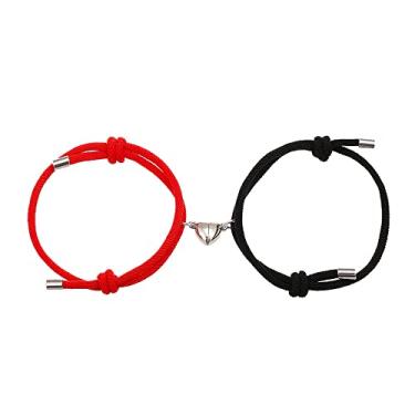 Imagem de 2 pulseiras magnéticas em forma de coração para casais atração mútua corrente combinando pulseira de amizade presente para namorado namorada mulheres homens, Corda, Liga metálica.