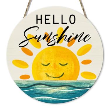 Imagem de COLOR VALLEY ART Guirlandas de decoração de verão para guirlanda de porta da frente Hello Sunshine Decoração de porta da frente Cabide de sinal de madeira rústica para decoração de parede de piscina