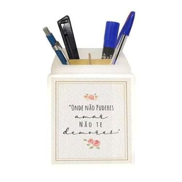 Imagem de Organizador de Mesa Iluminado Decorativo com Mensagem Inspiradora, Porta-Canetas e Lápis em Design Minimalista, Branco